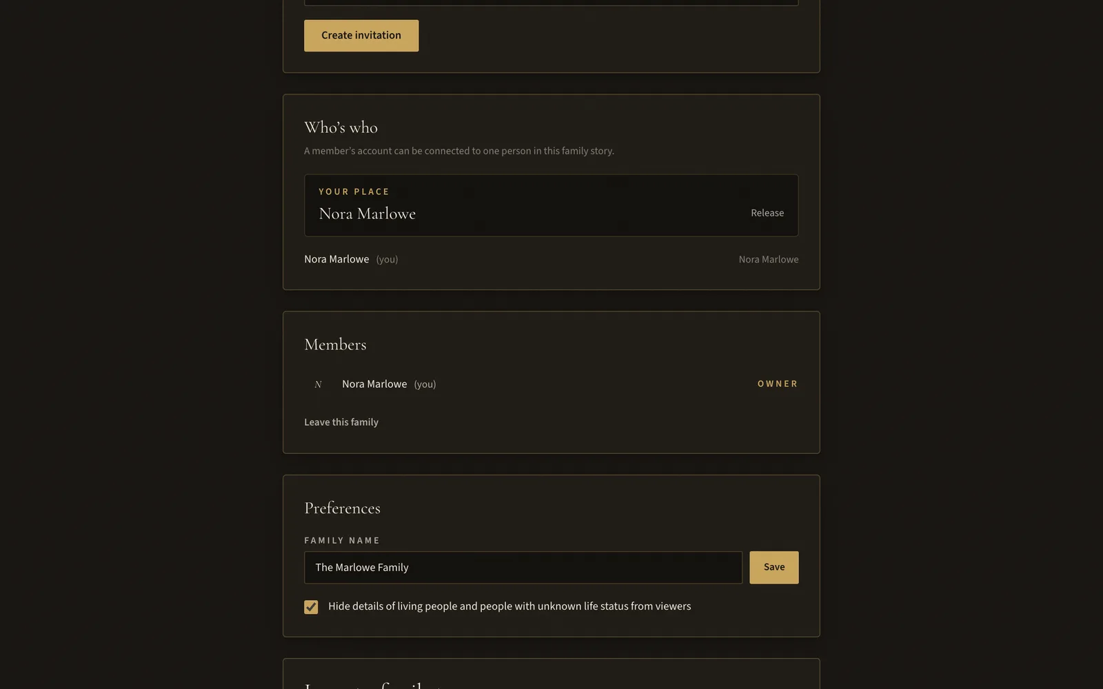 The Members list in Settings with each member's role